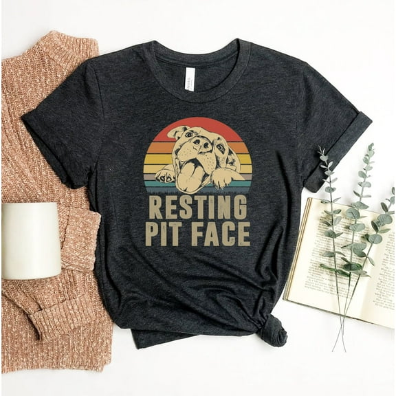 Resting Pit Face T-shirt Pitbull Shirt Lovers Tee Christmas Gift Dog Owner Top Women's Beach Funny Summer Graphic T-Shirt Vacation