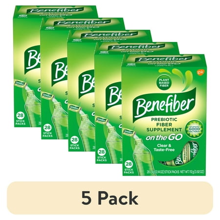 (5 pack) Benefiber On The Go Prebiotic Fiber Powder, Unflavored, 3.92 Oz, 28 Ct