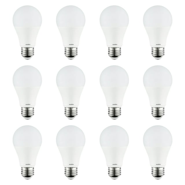 12 Pack Sunlite LED A19 Bulbs, 9W (60W Equal), 6500K Daylight, Non