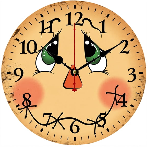 9.84 Inch Funny Face Wall Clock, Cute Round Decorative Battery Operated Analog Clock, Easy to Read for Living Room Bedroom Kitchen Office