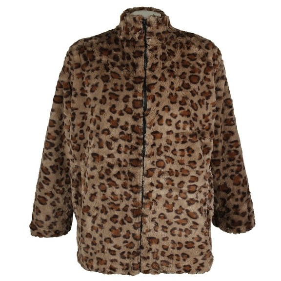 Janice Apparel Women's Faux Fur Animal Print Cheetah Zip Up Jacket Caramel OS