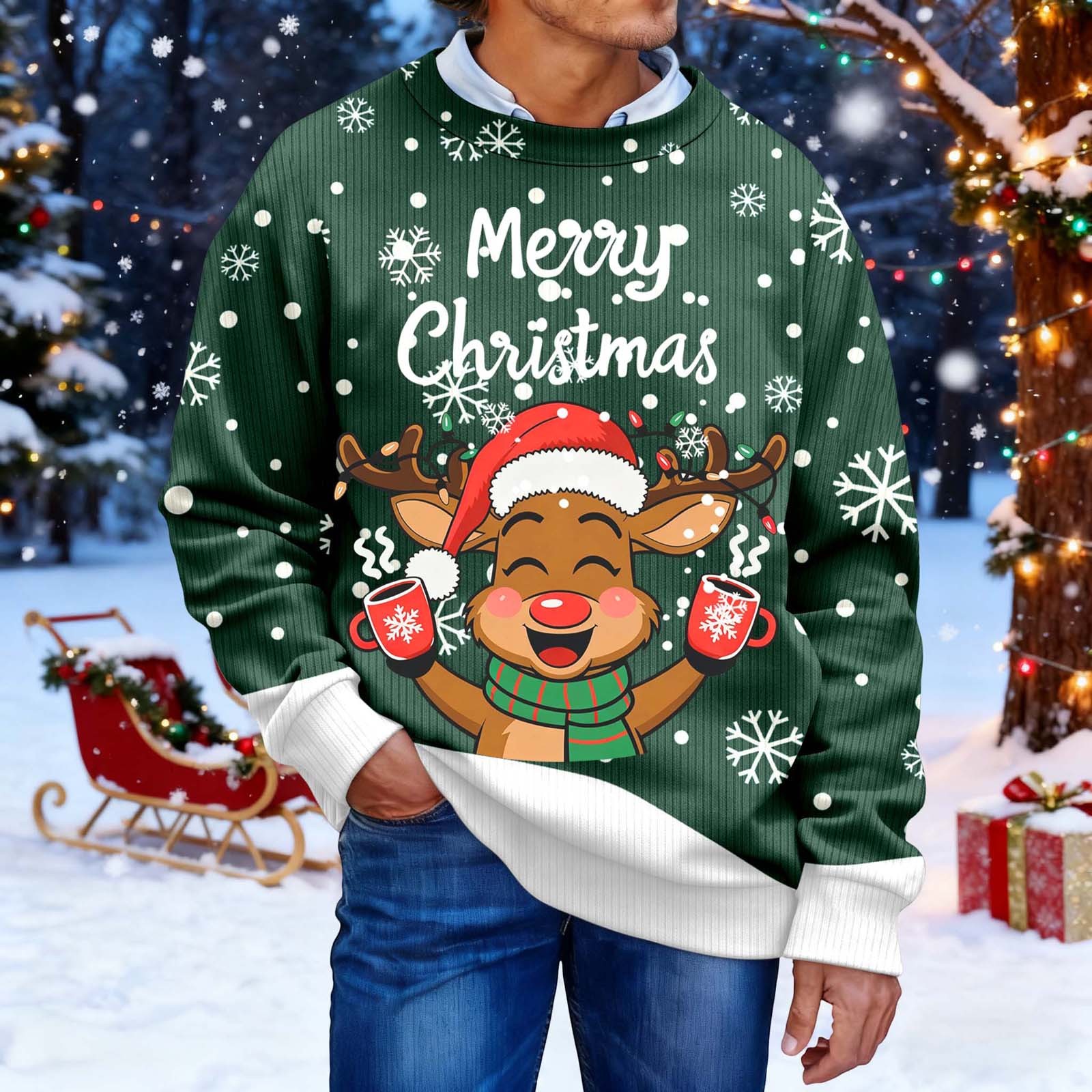 Christmas Sweater Men Sweaters Funny Sweatshirt Knit Plus Size Big and Tall Holiday Vacation Elf Adult Sweatshirts