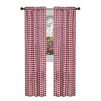 2 Pack: Country Chic Plaid Gingham Check Rod Pocket Window Curtain - Burgundy, 63 in. Long
