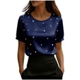 thumbnail image 2 of Blouse for Women Crewneck Short Sleeve Fashion Fit Scattered Pearl Rhinestone Embellished Satin Fabric Dressy Streetwear Lightweight Party Tops, 2 of 5