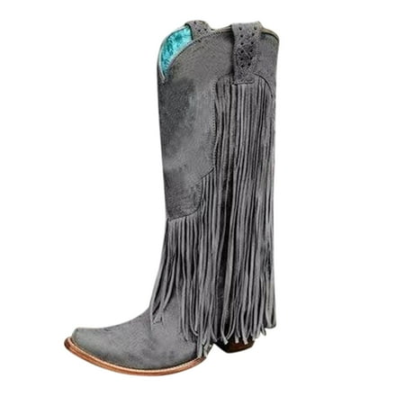 

XINSHIDE Women Mid-Calf Boots Female Plus Size Winter Heel Fringe Boots Women High Heel Boots Tall Boots Fashion Shoes