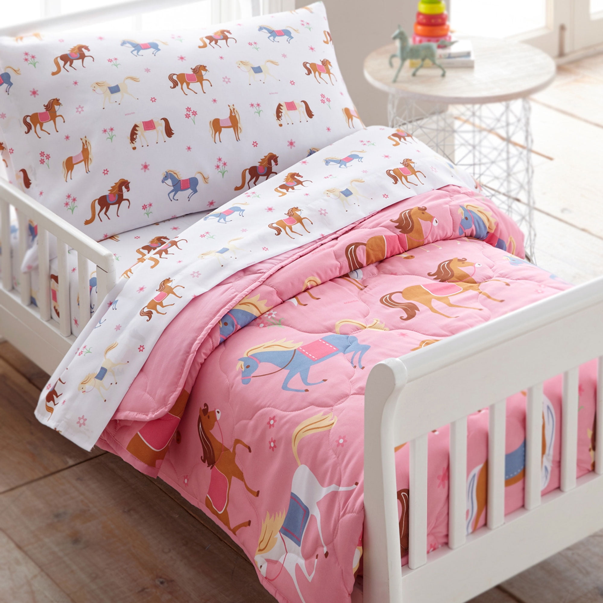 Wildkin Horses Microfiber Sheet Set - Toddler in Pink, for Girls unisex (Horses)