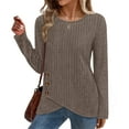 thumbnail image 4 of FAIWAD Long Sleeve Tops for Women Crew Neck Button Decor Knit Tunic Tops Casual Fall Winter Layering Blouse, 4 of 9