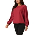 thumbnail image 4 of INSPIRE CHIC Women's Elegant Round Neck Chiffon Blouses Pleated Long Sleeve Flowy Dressy Business Tops, 4 of 4