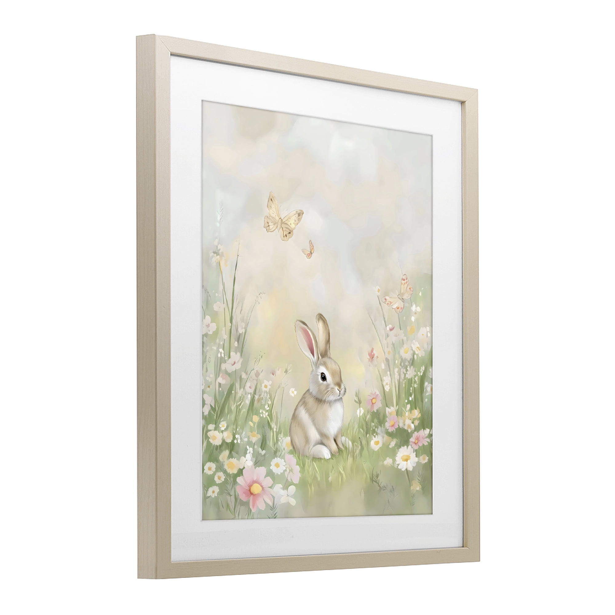 Stupell Industries Nursery Bunny in Meadow Birch Framed Print Under Glass, design by Arlington Prints