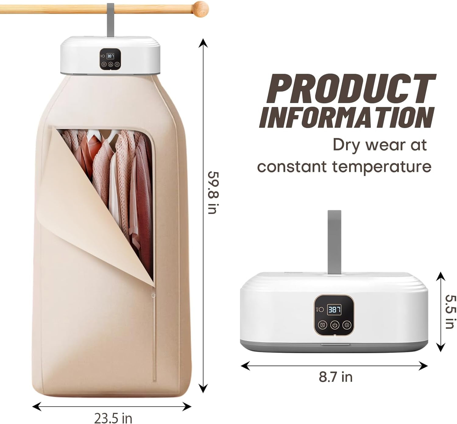 Travel Clothes Dryer, Portable Mini Dryer Machine with Dry Bag, Compact Foldable Electric Laundry Dryer with Remote Control & Timer, Fast Drying for RV, Camping, Apartment, Dorm