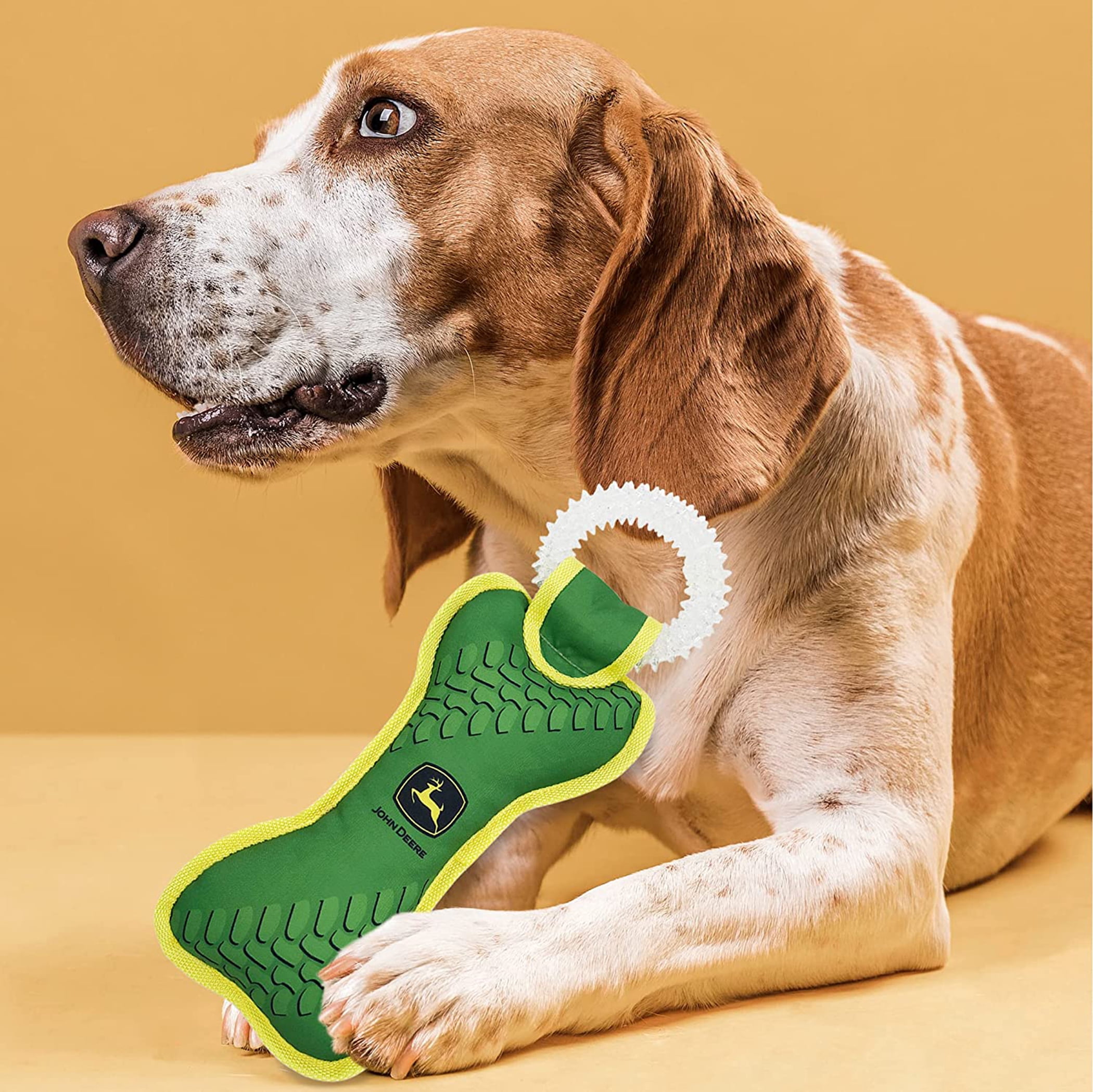 JOHN DEERE DOG DENTAL TEETHING RING TUG TOY & Nylon Squeak Bone Toy
