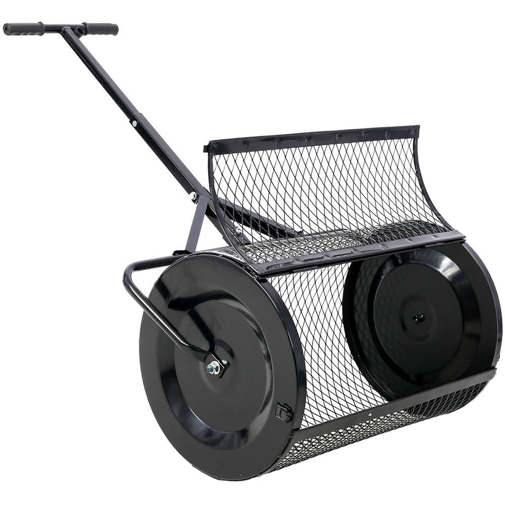 Barara King Peat Moss Spreader, Spreader for Lawn and Garden,Peat Moss Spreader 24inch, T shaped Handle for planting seeding,Lawn and Garden Care Manure Spreaders Roller