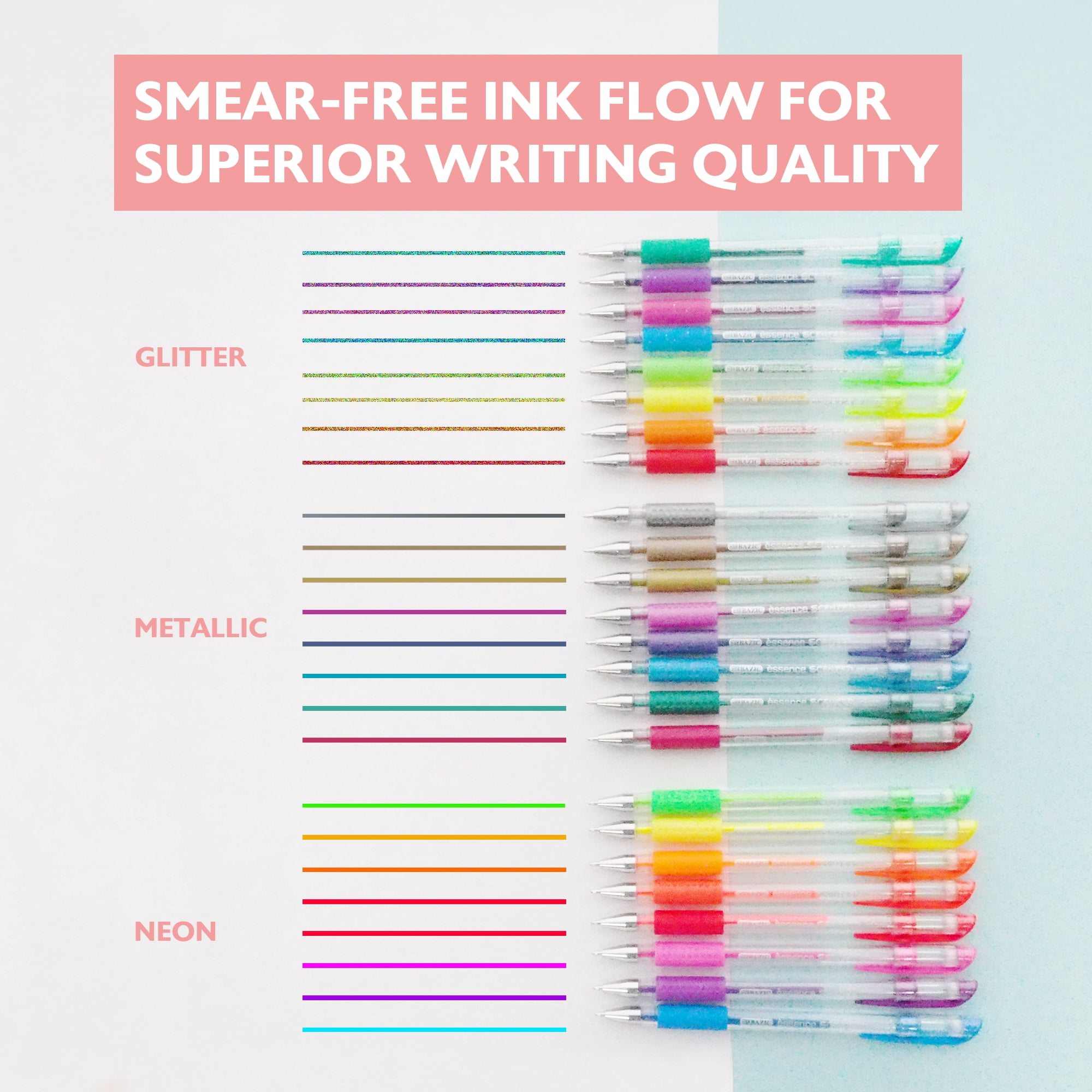 BAZIC 24 Scented Glitter Neon Metallic Gel Pen, Comfort Grip (24/Pack), 2-Packs