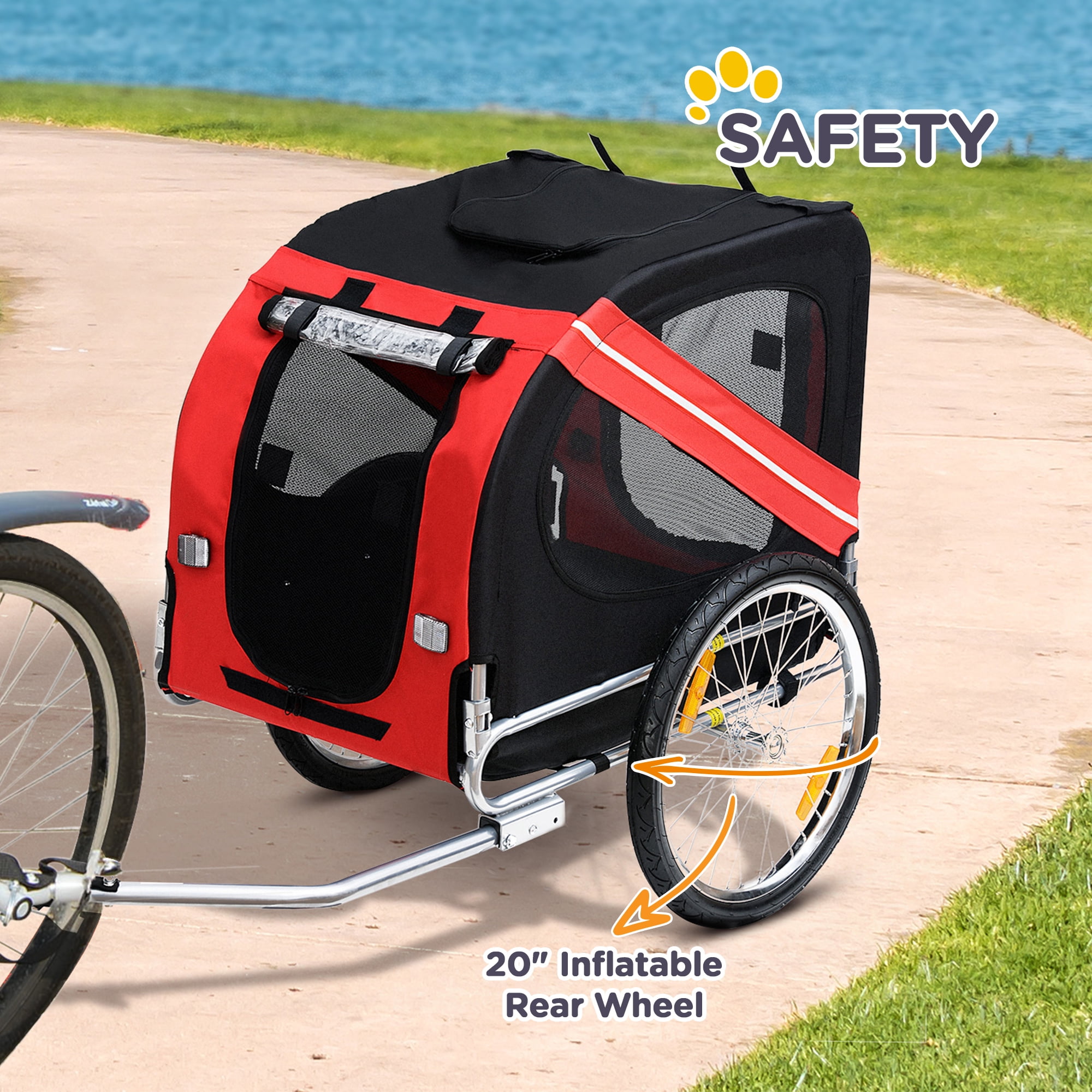 Dog Bike Trailer Pet Cart Bicycle Wagon Cargo Carrier Attachment for Travel with 3 Entrances Large Wheels for Off-Road & Mesh Screen
