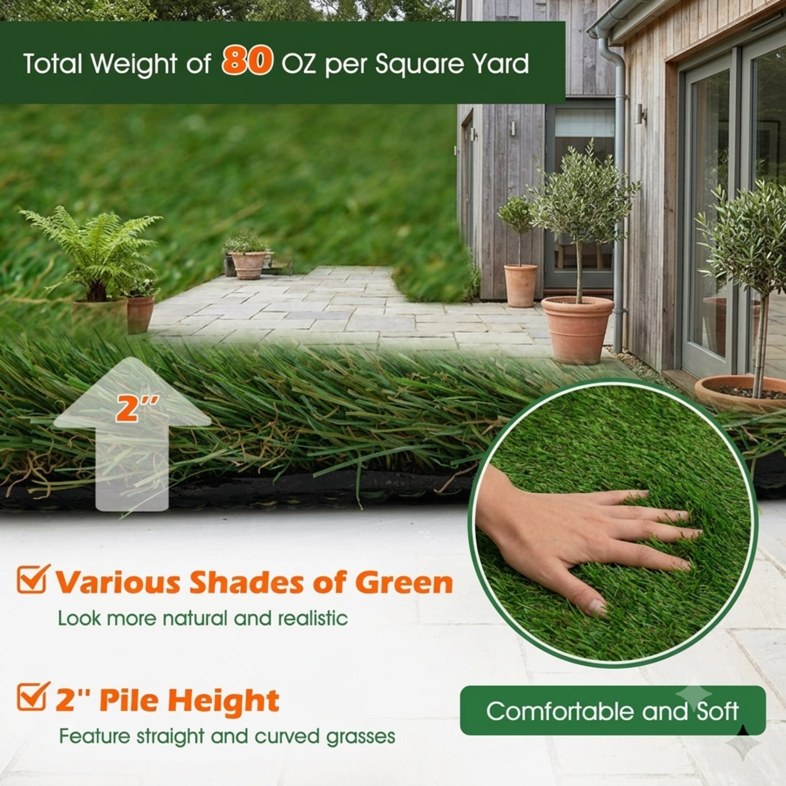 Vebreda Indoor Outdoor Synthetic Turf Mat with Drainage Holes-XL | Weather-Resistant Outdoor Garden Decor