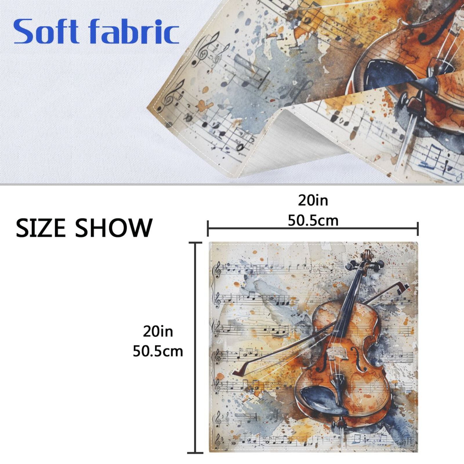 JSTEL Sheet Music Guitar Watercolour Cloth Napkins Set of 6, 20x20 Inch Washable and Reusable Napkin for Decoupage Dinner Party Everyday Use