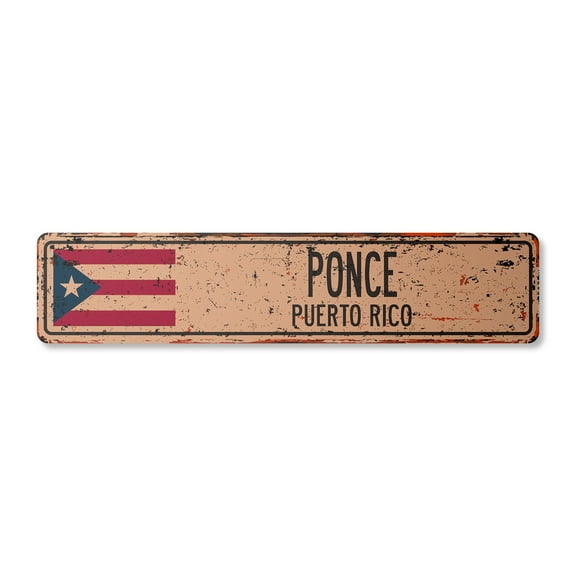 PONCE PUERTO RICO Vintage Plastic Street Sign Puerto Rican American flag city country wall gift | Indoor/Outdoor | 24" Wide