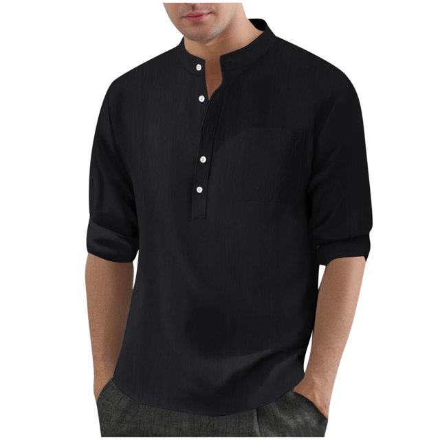 Dagugfen Shirts for Men Fall Button V Neck Long Sleeve Slim Lightweight Casual Work Tops with Pocket