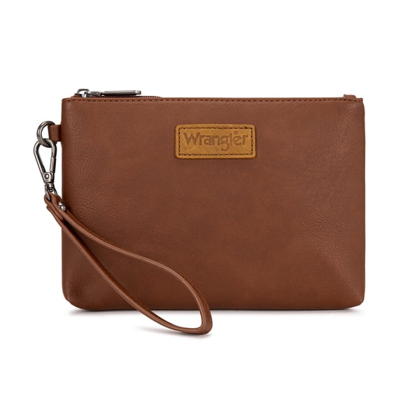 Wrangler Wristlet Clutch Wallet for Women Large Capacity Zipper Pouch with Detachable Wrist Strap, Brown