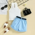 thumbnail image 6 of Kids Clothes Solid Color Sleeveless Tops Shorts with Waist Bag Ribbed Vest Summer Clothing Outfit Toddler Children Set Blue 120cm, 6 of 10