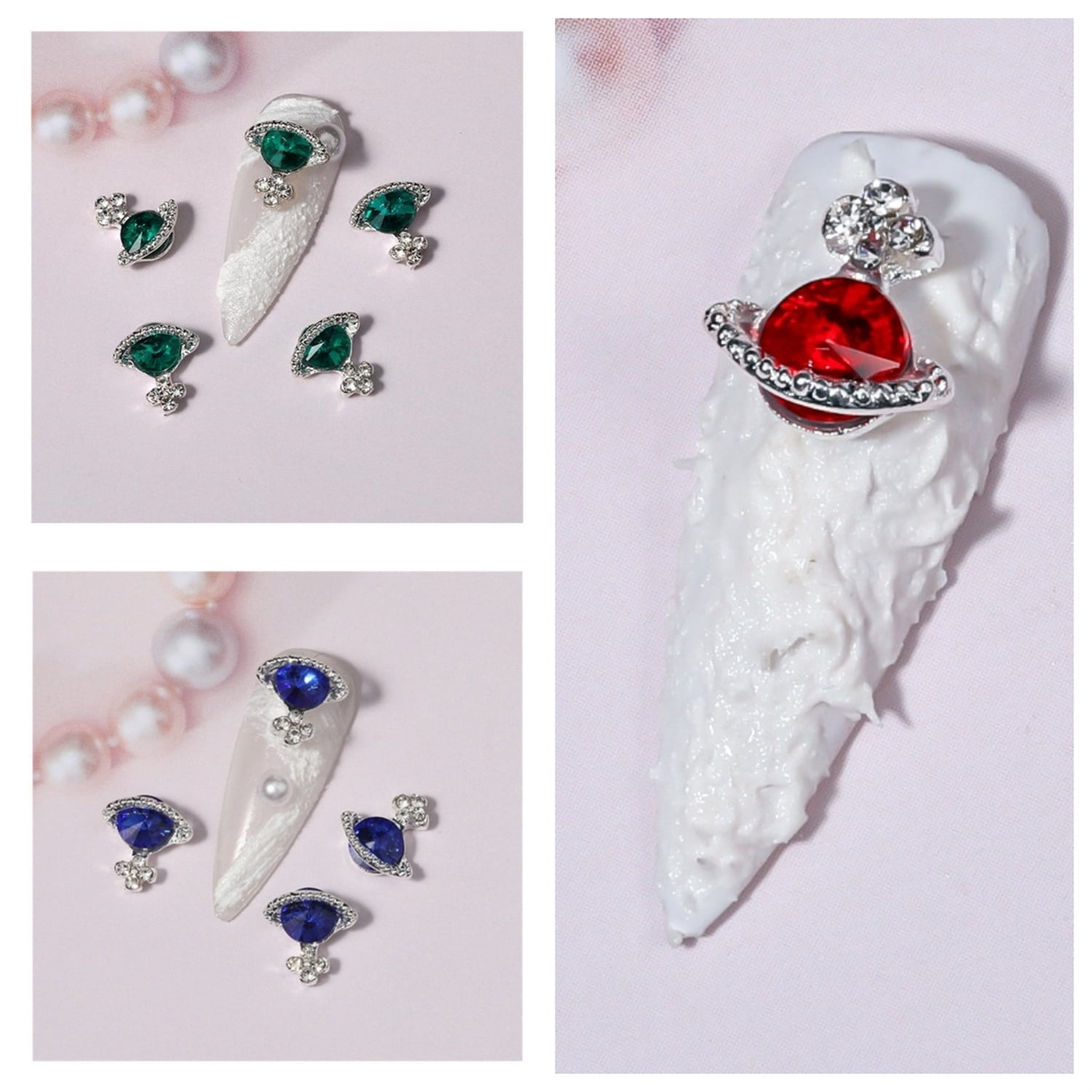 18 Stück 3D Nagel Charms – Saturn-Form, Bunte Strasssteine, Für DIY Nail Art