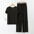 thumbnail image 4 of Thin Fabric Pajama Set For Women Loose Sleepwear Breathable Short Sleeve Pullover Top With Loose Lounging Wide Leg Pants, 4 of 8