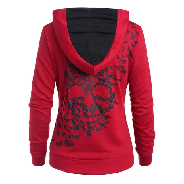 LUOGENLI Chandail à Capuchon Mode pour Femmes à Imprimé Papillon, Hauts de Chandail en Molleton, Chandails à Capuchon pour Femmes, Chandail à Enfiler Athlétique Rouge Taille P