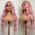 thumbnail image 2 of Loose Wave Light Pink Lace Frontal Wig 13×4×1 HD Transparent Lace Wig Brazilian Remy Hair 8-28" Pre Plucked Pink Colored Wave Curly Lace Front Wig, 2 of 4
