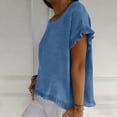 thumbnail image 3 of Favoffer Women's Cotton Linen Blouse Short Sleeve Round Neck Ruffle Pleated Solid Color Casual Loose Breathable Soft Summer Tops, 3 of 8