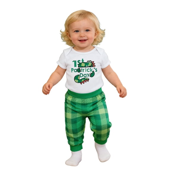 Kiijoy Newborn Boys St. Patrick's Day Outfits Short Sleeve Romper Pants Set, Sizes 0-3M