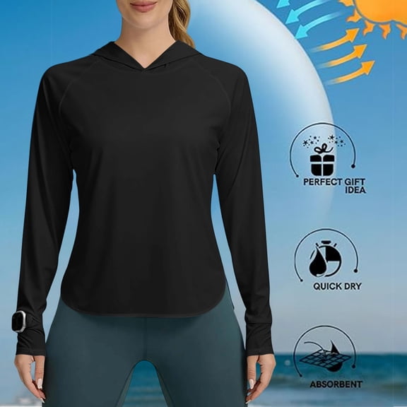 Women's Sun Shirt Hoodie Rash Guard Long Sleeve SPF UV Protection T-Shirts UPF 50 Hiking Quick Dry Lightweight Long Sleeve with Back Breathable Mesh for Outdoor Fishing Hiking Workout Tops