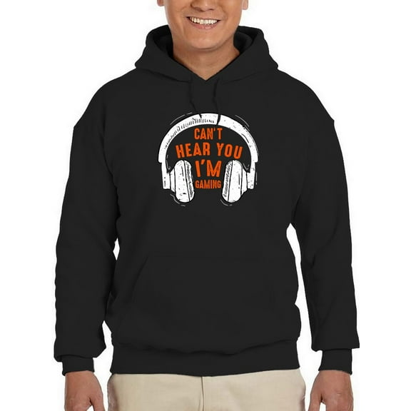 Smartprints Mens Graphic Hoodie Black - Can't Hear You Cotton Blend Classic Fit
