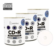 300 Pack Smartbuy 52X CD-R 700MB 80Min White Inkjet Hub Printable Data Blank Media Recordable Disc