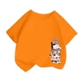 thumbnail image 1 of LUOGENLI T-Shirt pour Filles, Mode Mignonne Imprimée, Décontracté, Col Rond, Manches Courtes, T-Shirt d'Été, Hauts Maxi avec Shorts pour Filles, Orange, 4-6 Ans, 1 of 4