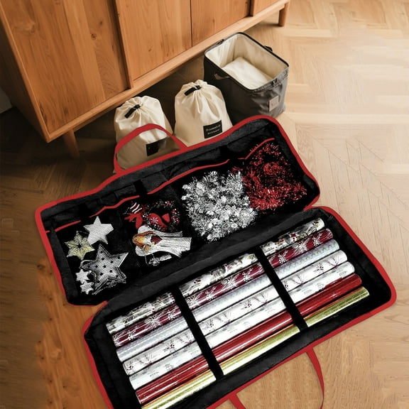 Christmas Wrapping Paper Storage Containers, Xmas Gift Wrapping Organizer with Pockets, Gift Wrapping Organizer, Underbed Storage for Christmas Decorations Gift Wrapping Container