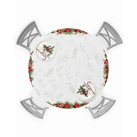 

Round Tablecloth with Elastic Christmas Poinsettia Floral Red and Black Buffalo Plaid Waterproof Table Cover Wipeable Fitted Table Cloths for 36 -44 Round Tables Dining Kitchen Indoor Outdoor Use