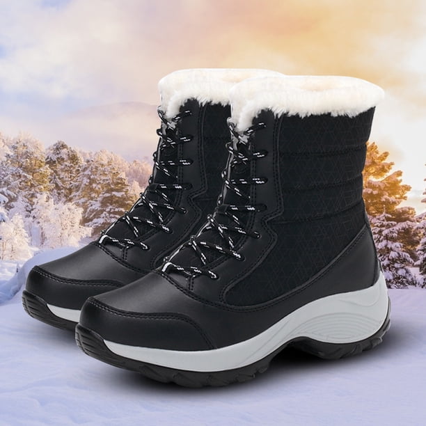 Botas de nieve Botines cálidos de felpa impermeables con cordones para mujer zapatos de invierno antideslizantes de talla grande FLhrweasw Nuevo