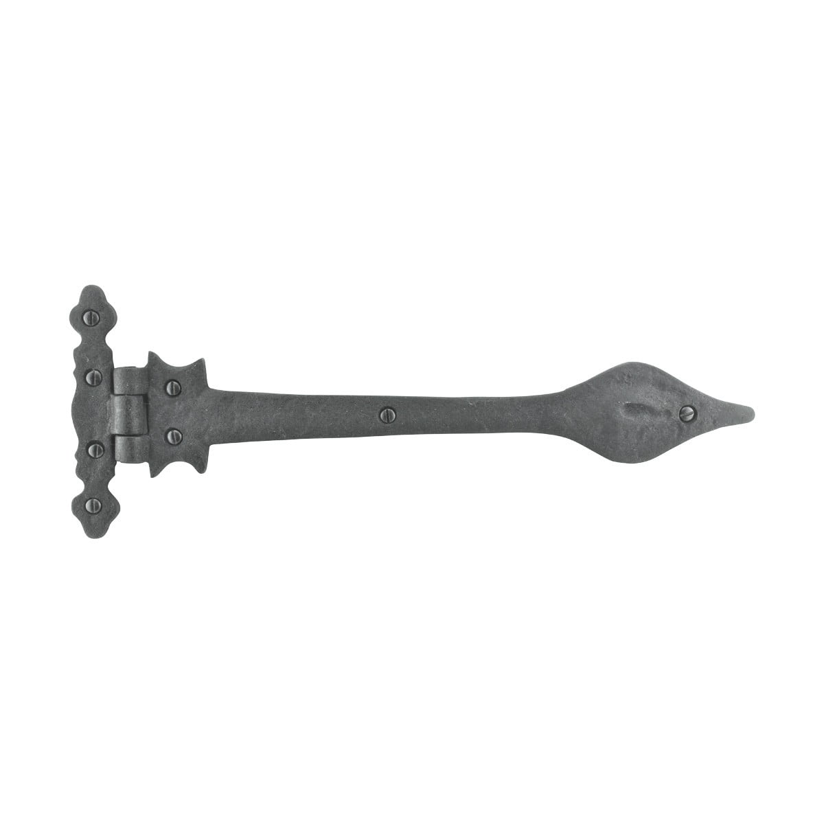 Renovators Supply Black Wrought Iron Strap Hinge 11-1/4 in Spear Tip Flush Mount Heavy Duty Strap Gate and Door Hinges w/Hardware