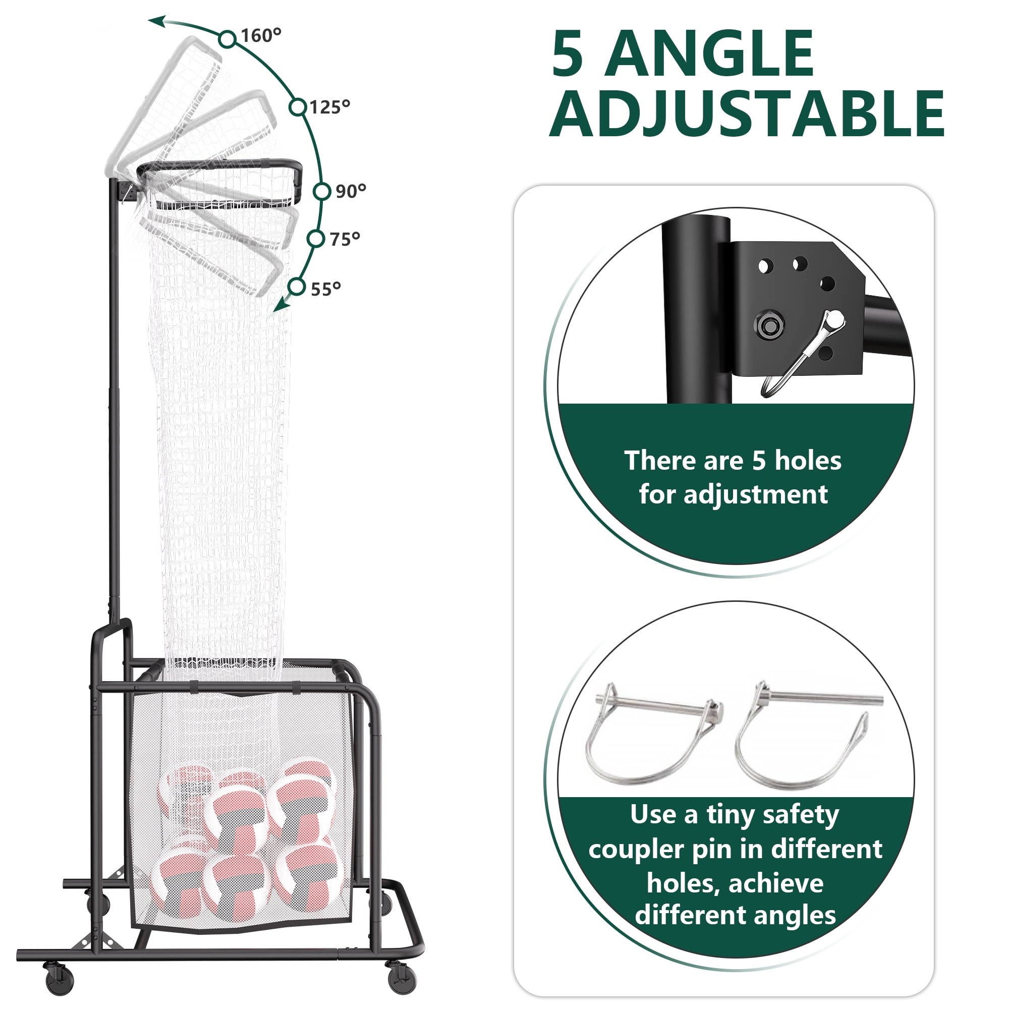 HOHYN Volleyball Setter Training Net 5 Height & 5 Angle Adjustments, Volleyball Setter Training Gear with Aim Cloth Storage Bag 4 Wheels & Sandbag, Setting Trainer for Indoor Outdoor