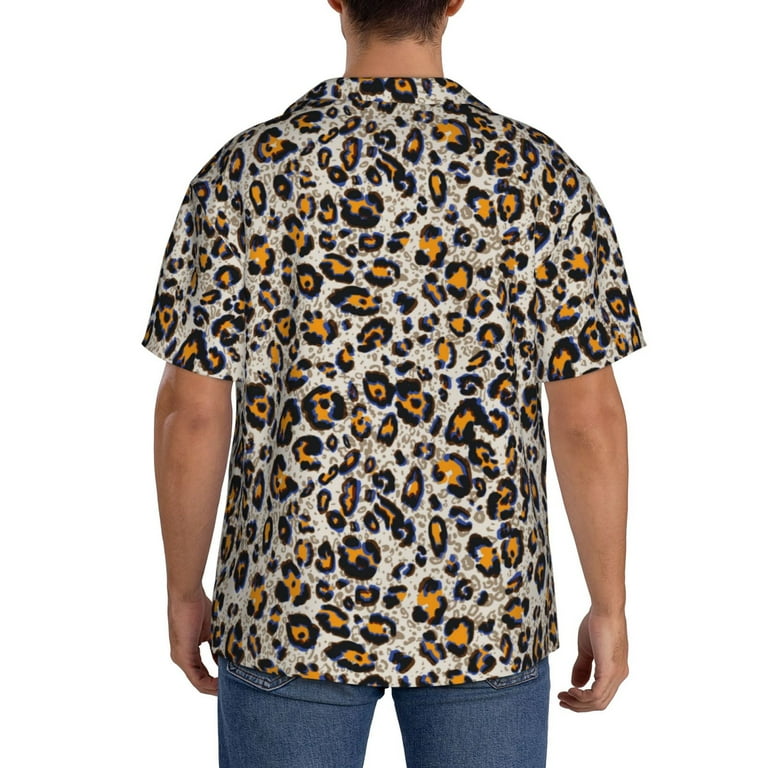 Lafuoo Leopard Pattern Men's Cuban Collar Short Sleeve Shirt