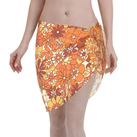 Qekee Hippie Flower Women s Short Sarongs Cover Ups Sheer Bikini Wraps for Swimwear