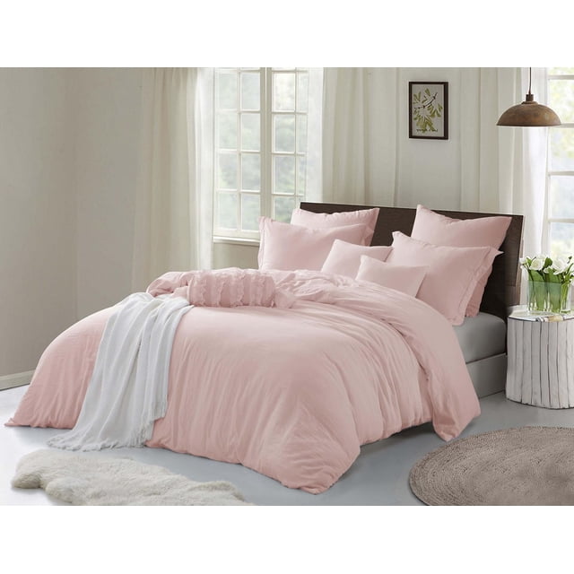 Natural Crinkle Fabric Ultra Soft Solid Duvet Cover Set - Zipper Closure