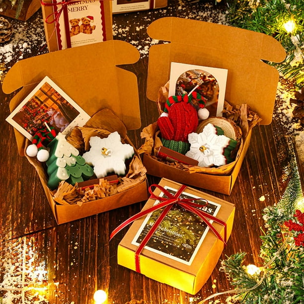 Caja de Regalo con Vela Perfumada Navideña, Figura de Hombre de Jengibre con Forma de Árbol de Navidad, Vela Perfumada para Modelar, Regalo Complementario