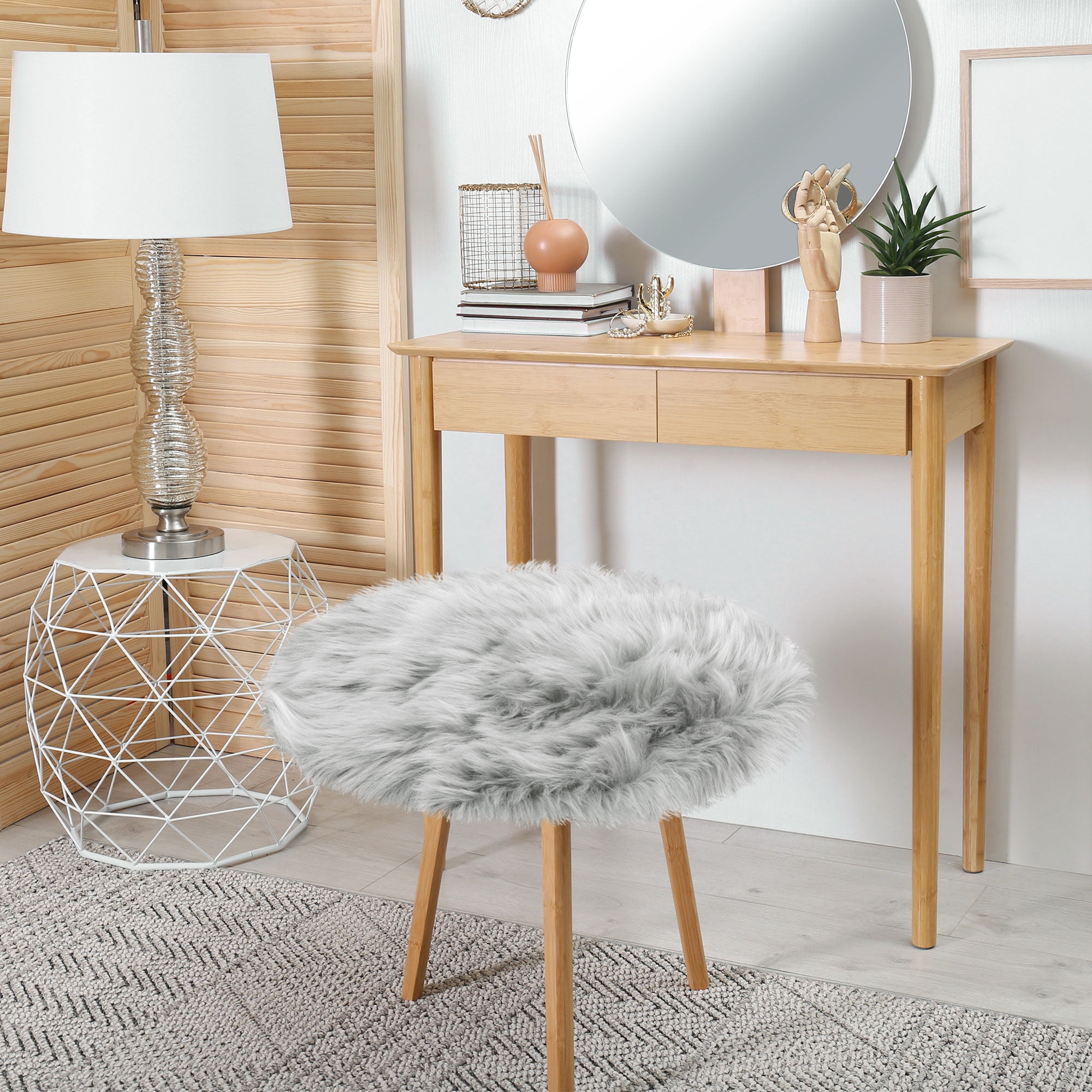 Unique Bargains Artificial Animal Wool Soft Faux Fur Sheepskin Plush Area Rug Light Gray 2x2 Feet Round