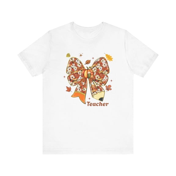 Autumn Teacher Tee with Coquette Bow Design, Pumpkin, Gift for Educators
