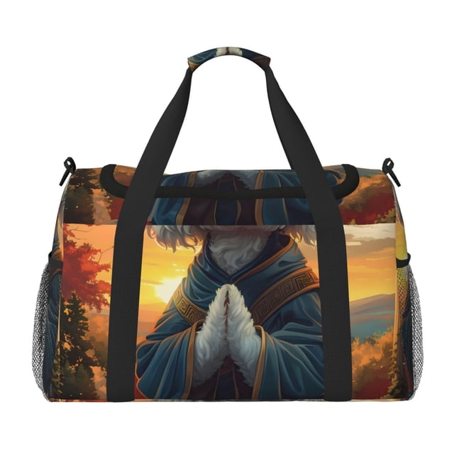 Easygdp Sunset Meditating Bichon Frise Bolsa de Gimnasio, Bolsa de Viaje Duffel, Bolsa de Fin de Semana con Compartimentos, Bolsa de Mano para Noche