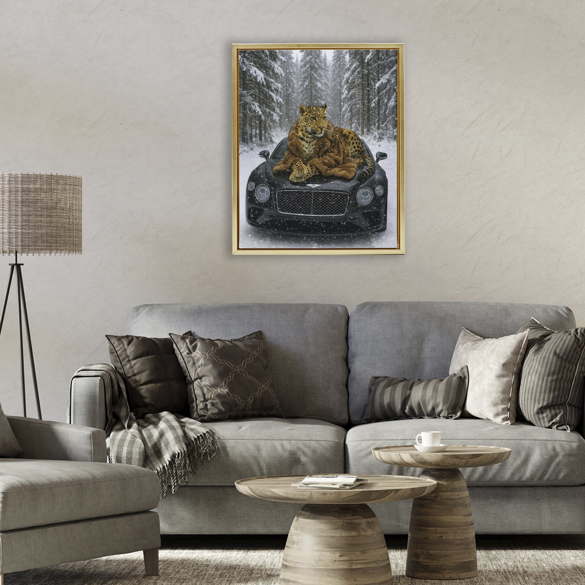 Stupell Industries Luxurious Leopard Winter Woods Gold Framed Floater Canvas Wall Art, design by Grotto Studios