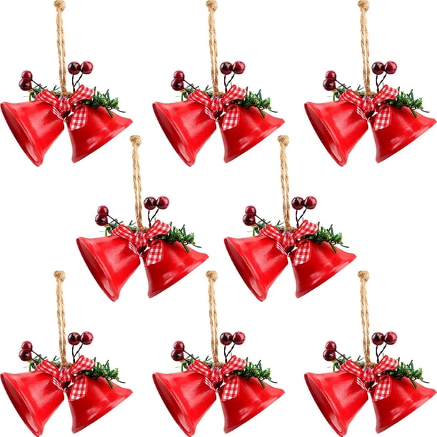 8 pares de campanas de Navidad rojas, adornos de árbol de Metal, cascabeles de Navidad para envolver regalos, árbol de Navidad, manualidades decorativas para el hogar Rojo Verde RV011031-00970SDJ
