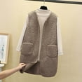 thumbnail image 2 of Women's Plush Sherpa Fleece Vest with Pockets Casual Button down Waistcoat Sleeveless Gilet Outerwear, 2 of 7