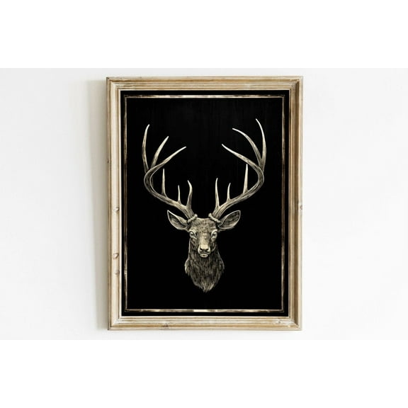 Hunting Print, Deer Wall Art, Forest Animal Art, Stag Wall Art, Gold & Black Wall Decor, Vintage Buck Art Print, Chalkboard Art Wall Art, Modern Wall Decor, 8x12 UNFRAMED